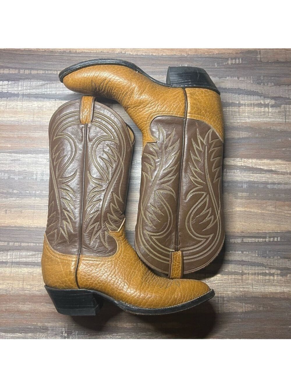 Tony Lama Womens Western Boots Sz 8A Brown Tan Leather Cowboy USA Made - Picture 2 of 7